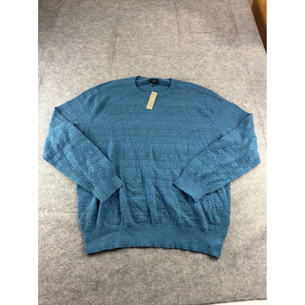 J.Crew Men XL Blue Teal Textured Lightweight 100% Cotton Crewneck Sweater Preppy